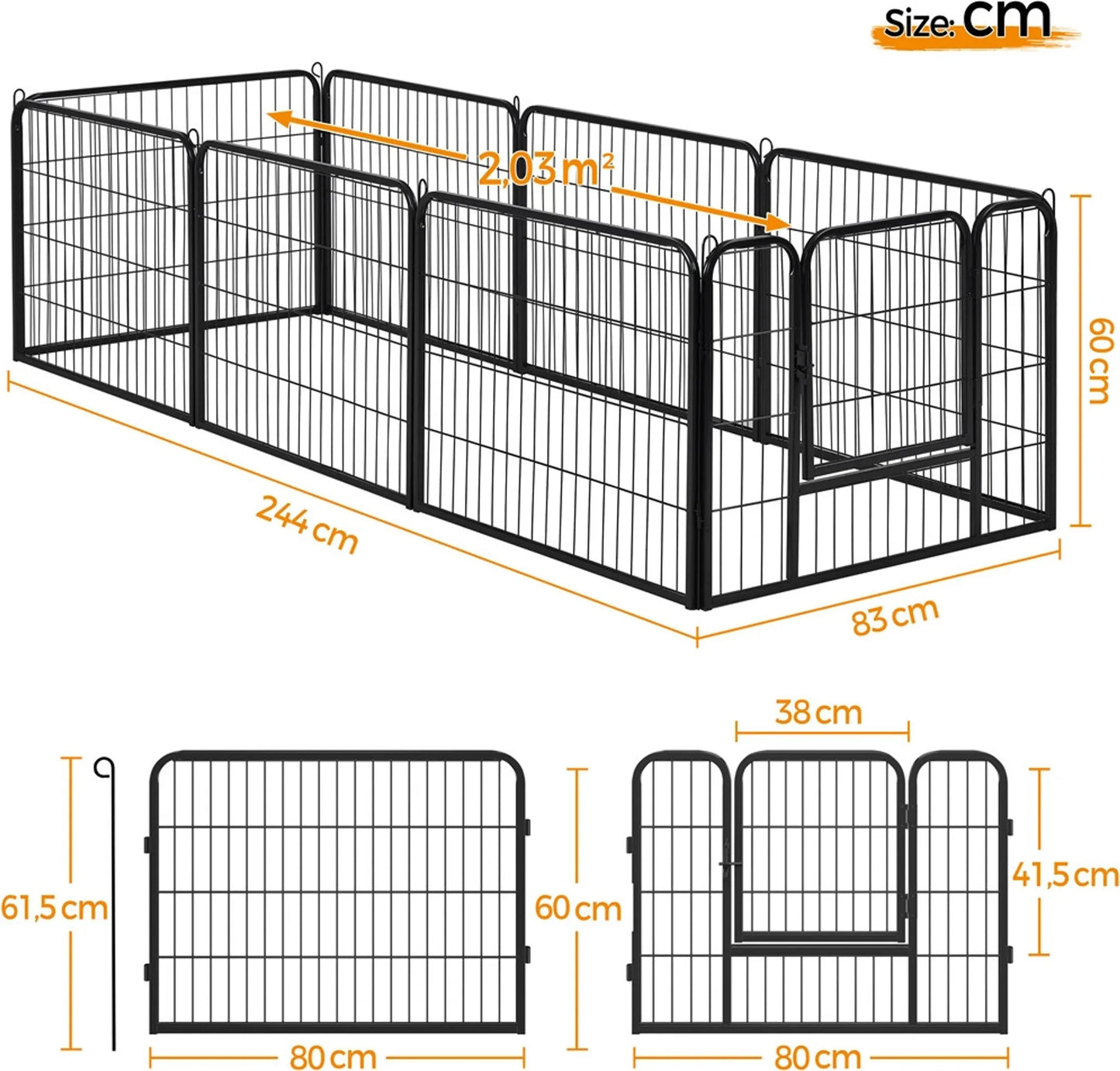 Yaheetech Parc à chiots pliable - équipé de 8 panneaux avec porte et picots au sol et revêtement hydrofuge - pour chiots, lapins et petits animaux - métal noir - 80 x 60 cm