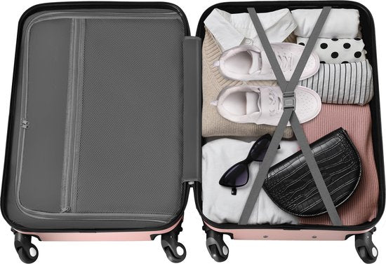 tectake® - Coffret de voyage 4 pièces comprenant valise trolley et pèse-bagages, roues 360°, valise rigide avec serrure à combinaison, grande valise, empilable, valise à main trolley - rosegold