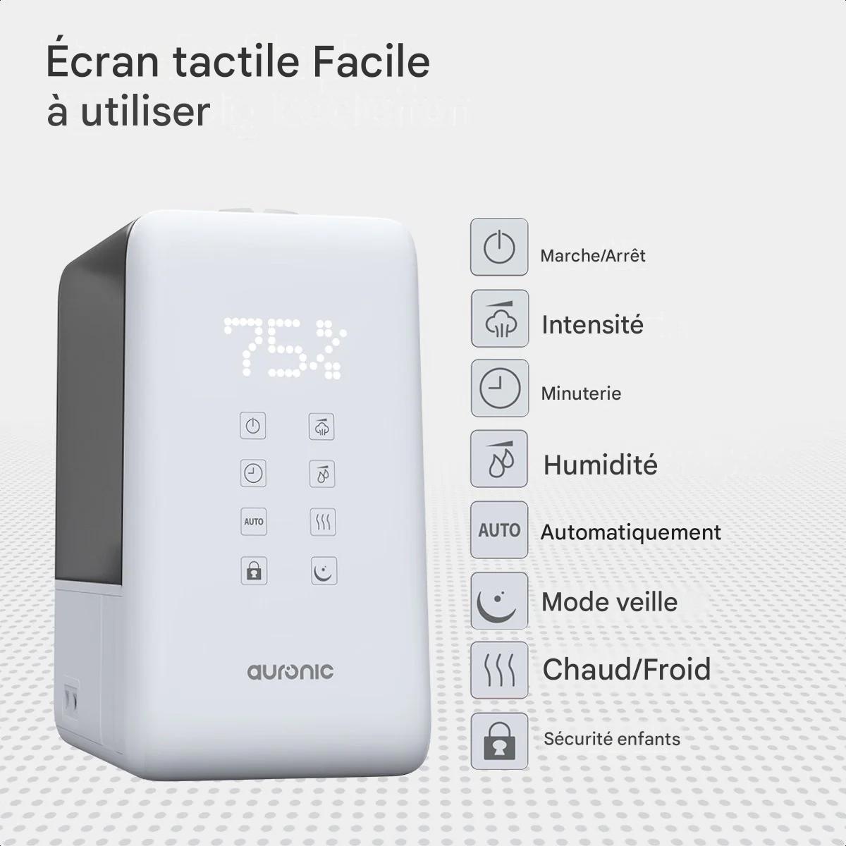 Humidificateur Auronic - 3 modes de nébulisation - Capacité du réservoir 6L - 60m2 - Filtre à eau inclus - Blanc