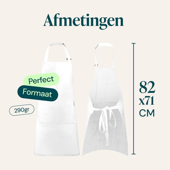 Tablier de cuisine Castagnola - Hydrofuge et anti-salissures - Tablier de cuisine professionnel - Tablier de barbecue pour femmes et hommes - Unisexe - Boucle réglable - Poches extra-larges - Blanc
