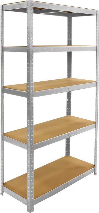 Starcko - Étagère de rangement en métal - 90 cm de large - 40 cm de profondeur - Capacité de charge : 5 x 175 kg - Montage sans vis - Galvanisé