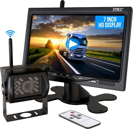 Ensemble de caméra de recul Strex sans fil - Écran 7" - Vision nocturne 18LED 15m - IP67 étanche - Caméra de recul - Convient pour tous types de véhicules