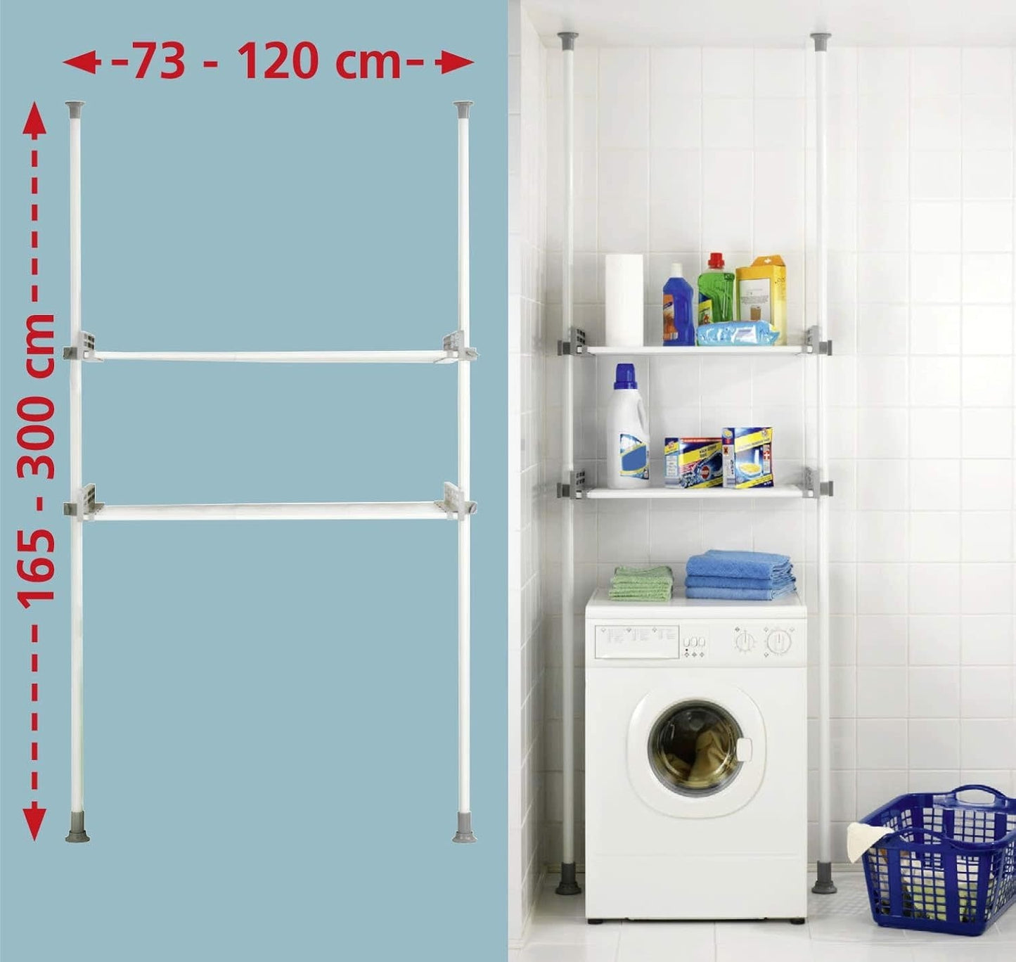 Système de penderie télescopique Wenko Herkules Twin, blanc - 73-120 x 165-300 cm