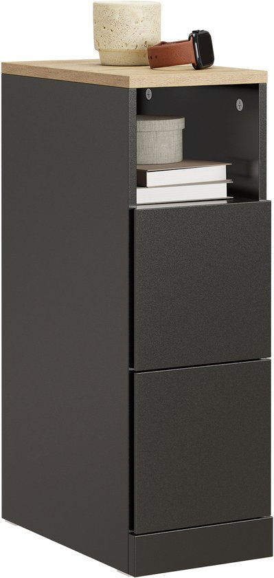 Table de chevet SoBuy Smal, table d'appoint fine avec 2 tiroirs et un compartiment ouvert, pour le salon, la chambre ou le bureau, 20 x 35 x 60 cm, noir, FBT149-SCH