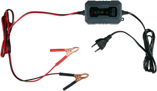 Chargeur à goutte-à-goutte Dunlop 6/12 V 1 A – Chargeur de voiture avec cycle de charge en 6 étapes – pour scooters et motos – Protection contre les courts-circuits – Chargeur d'entretien pour batteries au plomb et au gel – Noir