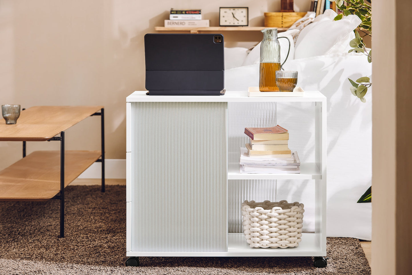 SoBuy Buffet à roulettes FBT141-W - 3 tiroirs - 70 x 35 x 61 cm - Blanc