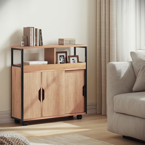Eugad Meuble de salle de bain étroit avec 2 compartiments ouverts et étagère réglable Chêne noir clair 70 x 71,5 x 20 cm