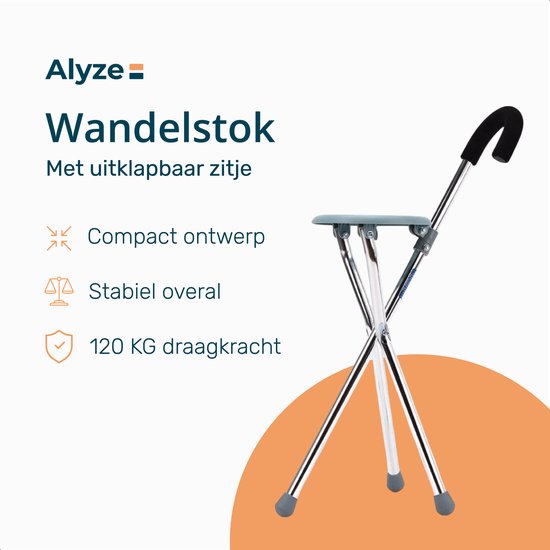 Alyze Bâton de marche avec siège - Trépied - Bâtons de marche - Pliable