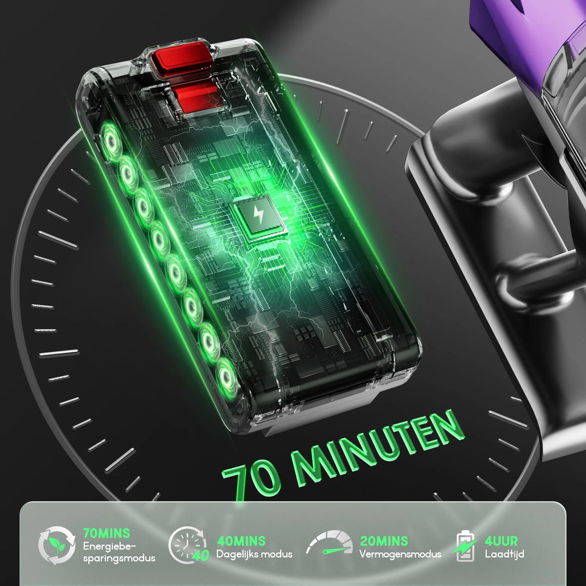 Aspirateur balai sans fil Daynee 65 kPa - Jusqu'à 70 minutes d'autonomie - Brosse anti-bouloches avec LED - Idéal pour les poils d'animaux - Or