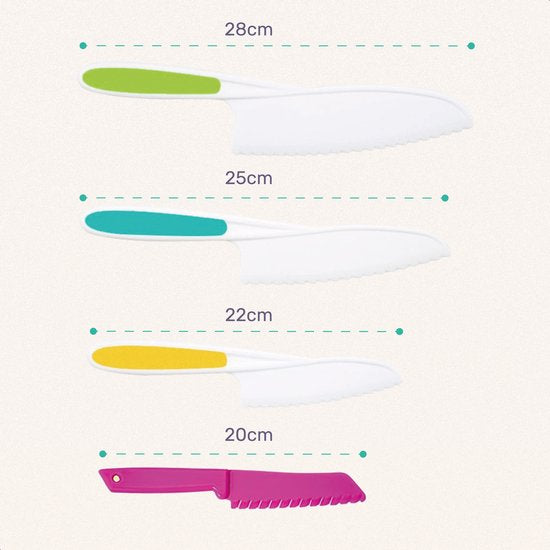 Qwali XL Montessori Children's Knife Set - 9 Piece - incl. cutting board and apron - Safe - Cooking - Cutlery Knife - Knives for kids - Kitchen knife