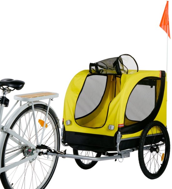 Dunlop Dog Bicycle Trailer - Remorque pour chiens jusqu'à 40 KG - Bagages pour remorque de vélo - Remorque de vélo avec réflecteurs et housse de pluie réglable - Remorque de vélo pour chiens - Remorque pour chiens - Jaune