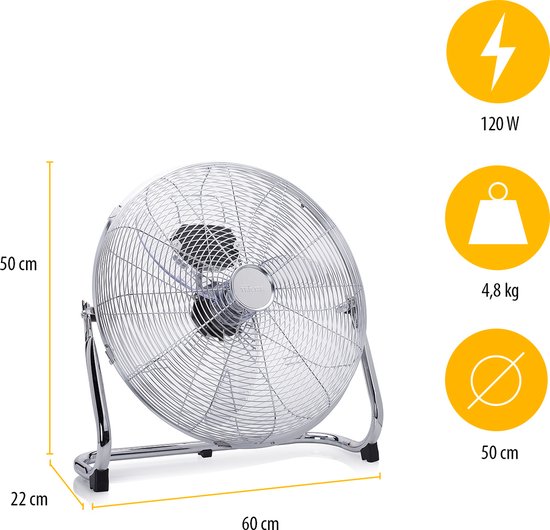 Ventilateur de sol métallique Tristar 50 cm – 3 vitesses – Ventilateur de type « box » – Orientable à 130° – Débit d'air puissant – VE-5885