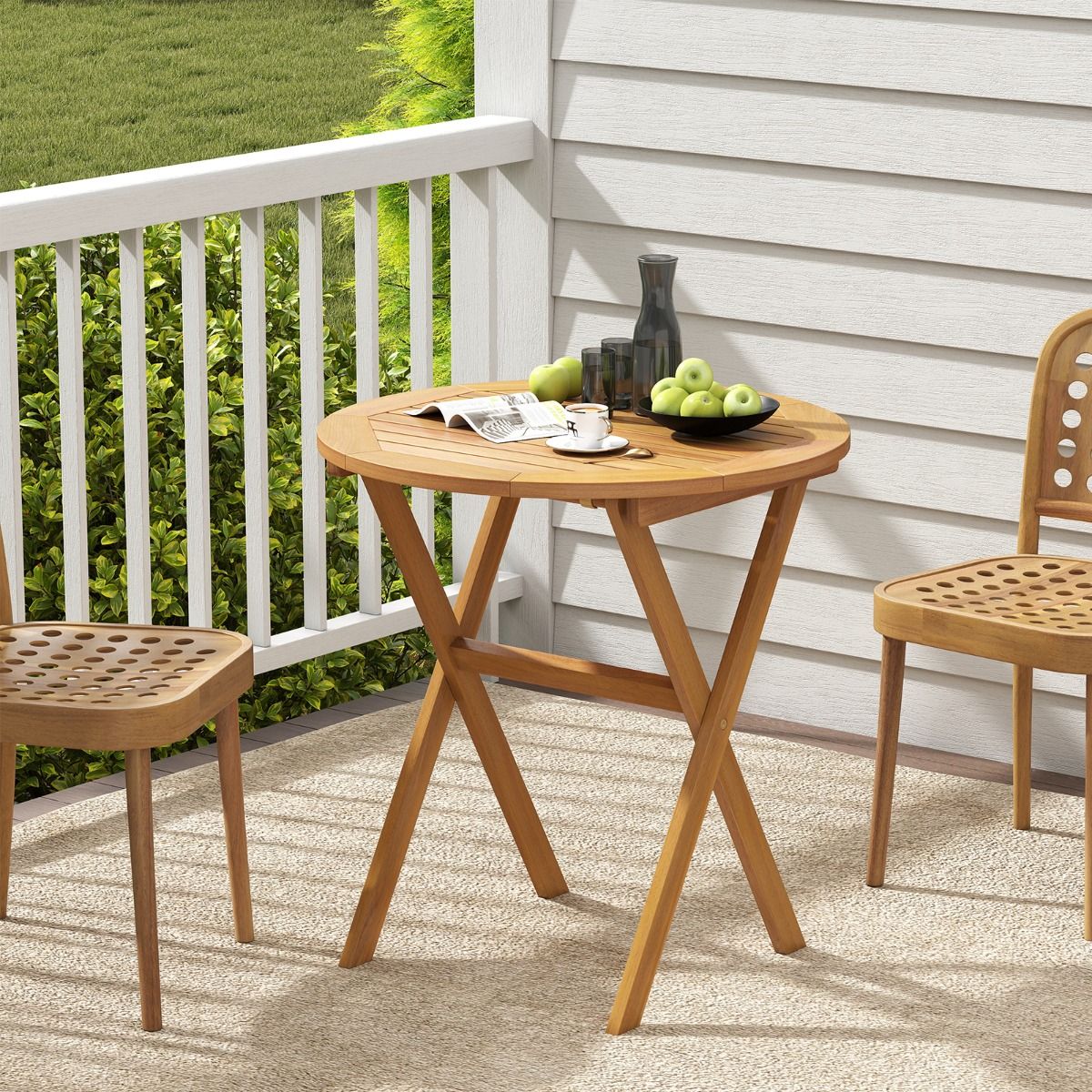 Table de jardin ronde Coast - pliable - bois d'acacia - 67 cm - naturel