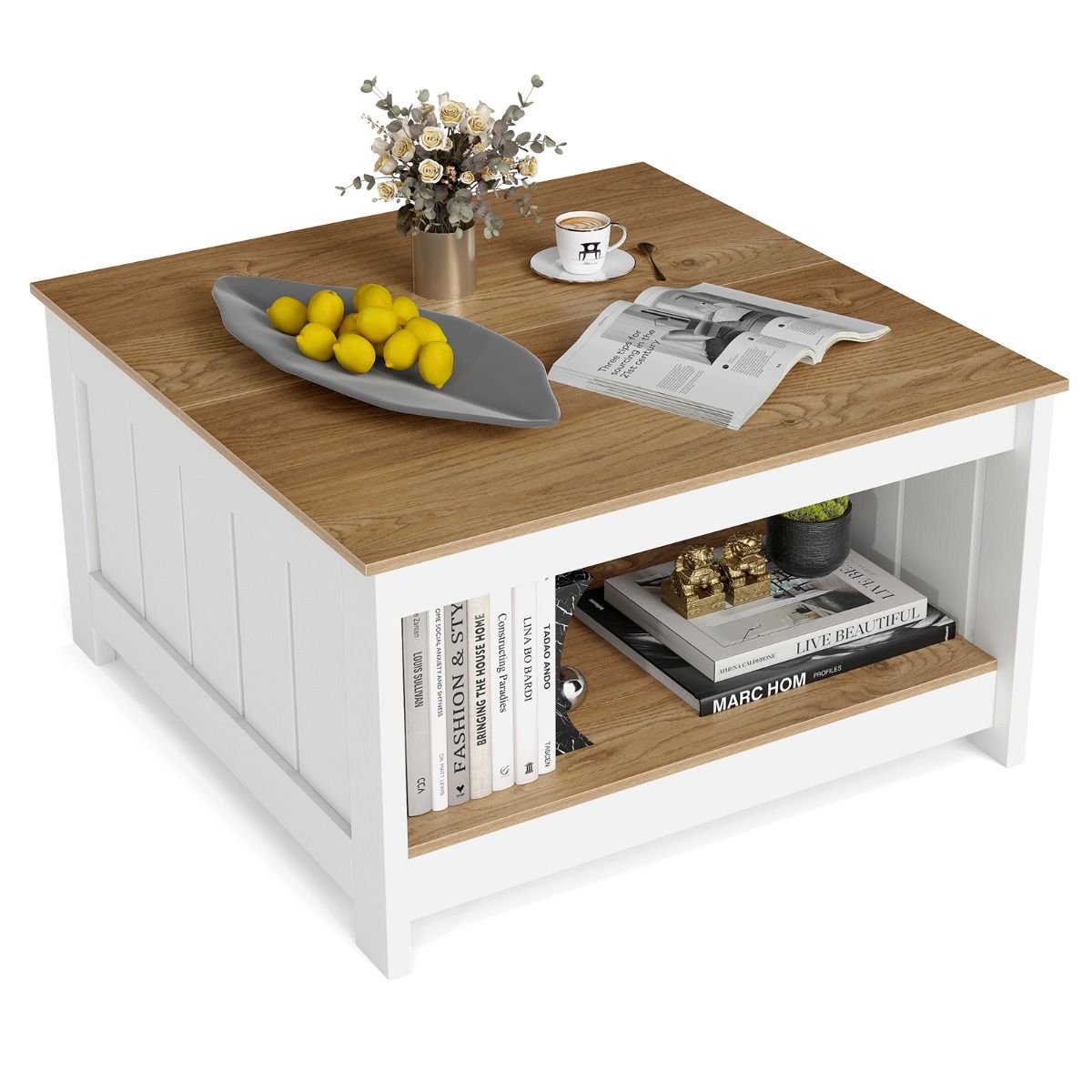 Lot de 2 tables basses Coast - 2 niveaux - avec espace de rangement - naturel et blanc
