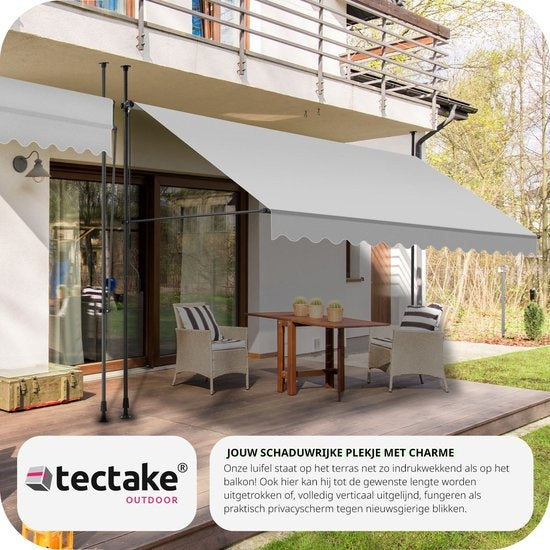 tectake - store à pinces - Auvent - marquise - réglable - store à pinces - store de balcon - 400 x 180 cm - gris clair - store - 404970