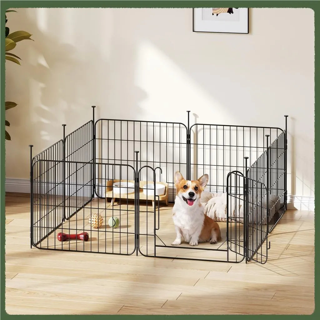 Yaheetech Parc à chiots - 8 panneaux - avec porte - pliable - 50 cm de haut - Parc à chiens - noir