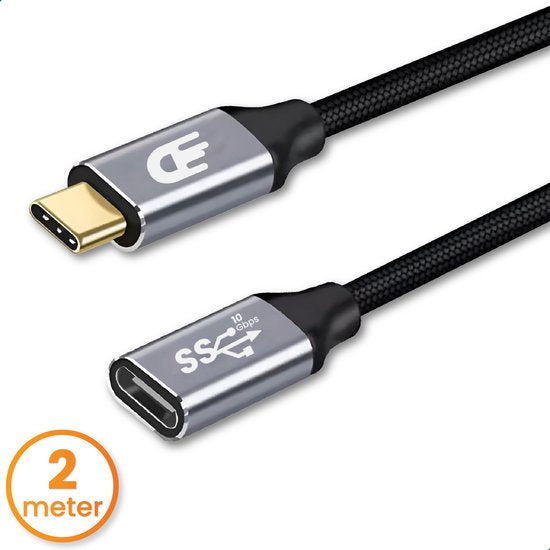 Drivv. Câble d'extension USB C 3.2 - mâle vers femelle - Charge rapide - Câble de données et de charge USB C - 2 mètres - Convient à Samsung, iPhone 15 et autres - Gris