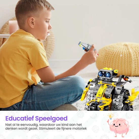 Qualitá® 3 in 1 Robot Construction Kit - Jaune - Jouets Robot pour Enfants - Interactif - STEM & Educational Toys - De 7 à 9 ans - Garçons - Programmable & Contrôlable