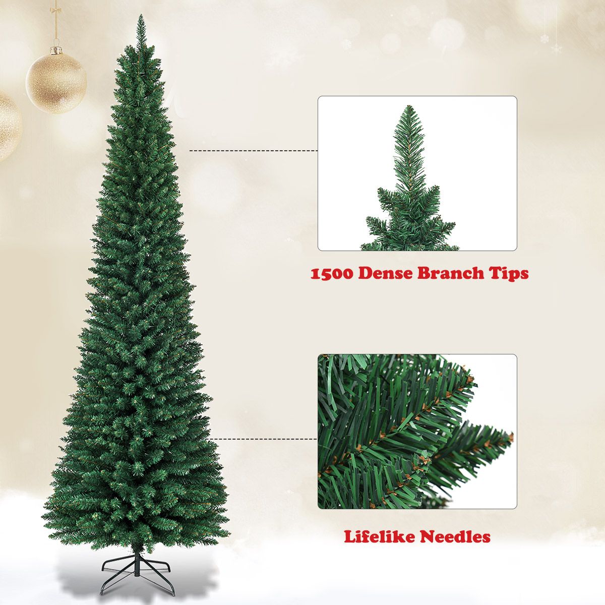 Coast Pencil Christmas Tree 270 cm Green - Sapin de Noël artificiel élégant avec pied en métal - 1500 branches