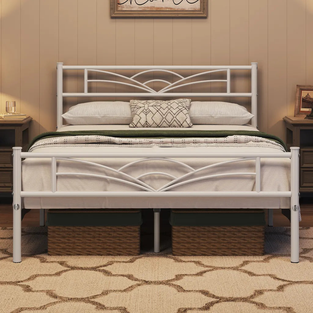 Yaheetech Cadre de lit 140 × 200 cm - Métal blanc - Avec tête et pied de lit en forme de nuage et espace de rangement de 32 cm