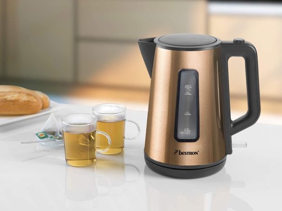 Bouilloire électrique Bestron AWK1000CO - 2 200 W - 1,7 L - Arrêt automatique - Cuivre - Garantie 5 ans