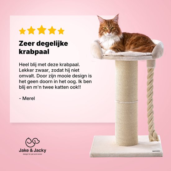 Jake et Jacky : Arbre à chat pour grands chats avec panier - Avec corde à jouer - Naturel/Crème - 57 x 57 x 90 cm - Ø de l'arbre à chat en sisal : 20 cm