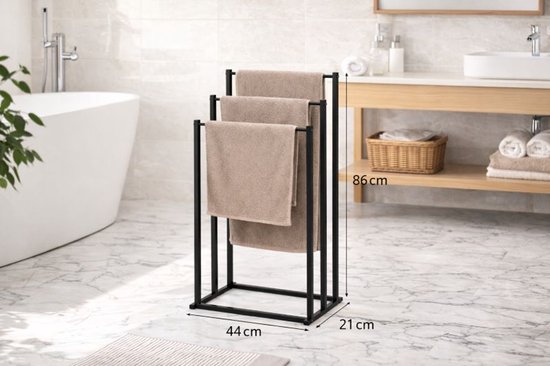Porte-serviettes Ceruzo - Autoportant - Porte-serviettes - 3 bras - Sans perçage - Salle de bains, cuisine - Noir