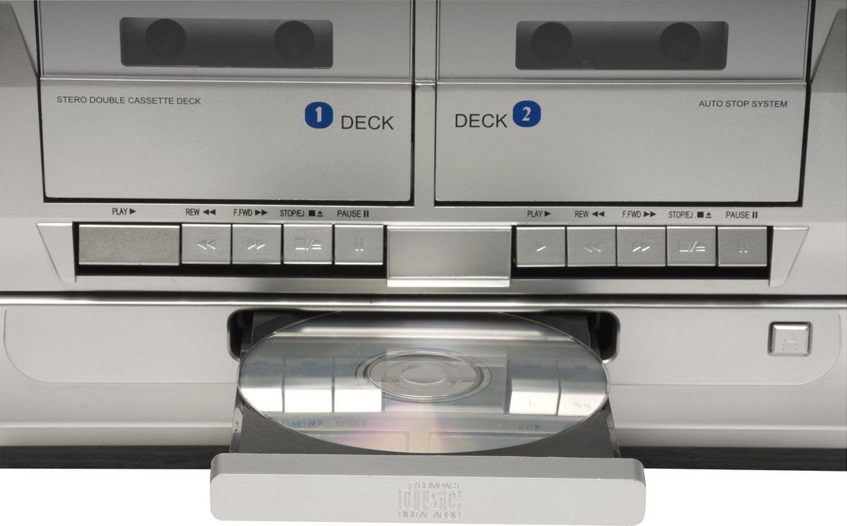 Tourne-disque rétro - Denver - Avec enceintes - Radio DAB+/FM - Lecteur CD & double cassette - Boîtier bois - USB/SD/AUX