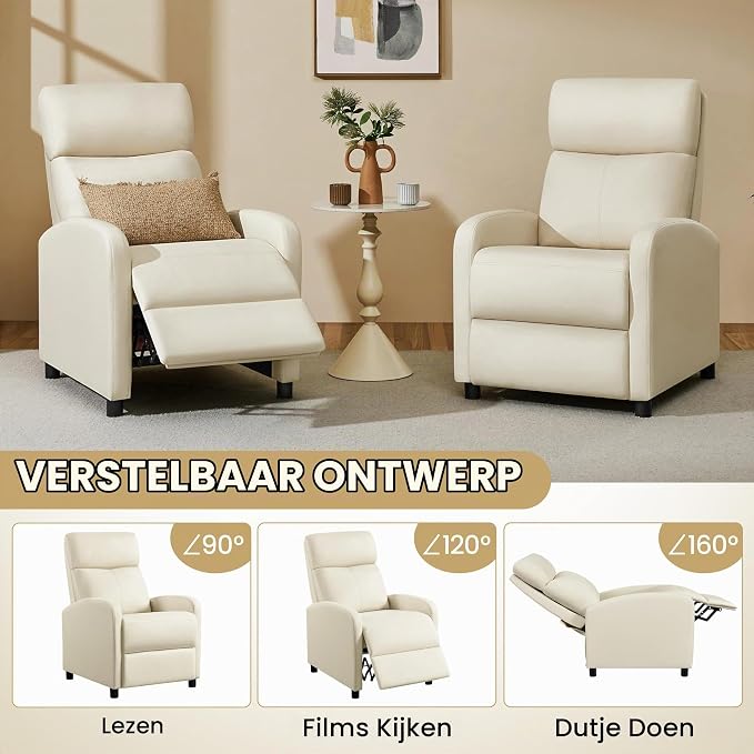 Fauteuil de détente réglable Yaheetech avec repose-pieds – Simili cuir – Fonction allongée – Jusqu'à 120 kg