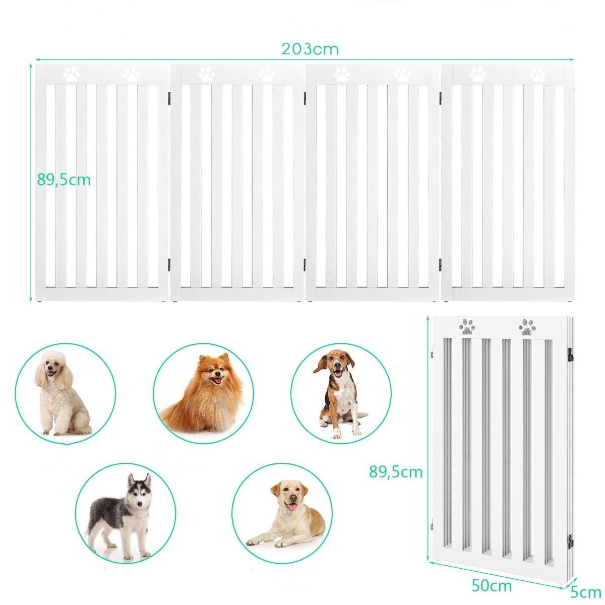Clôture pour chien en bois autoportante Clôture pour chien pliable en 3 parties avec charnières flexibles Blanc