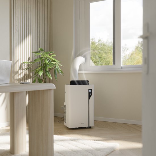 MOA Climatiseur mobile - 12 000 BTU - Avec télécommande - Jusqu'à 35m² - Climatiseur avec fonction de déshumidification - Kit d'étanchéité pour fenêtre - Blanc