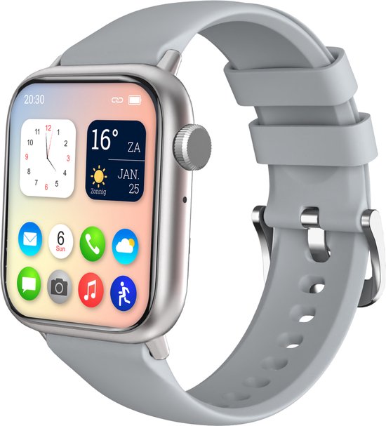 Nuvance - Smartwatch Hommes et Femmes avec Bluetooth - 45mm - Convient à tous les Smartphones - Podomètre et moniteur de fréquence cardiaque - Étanche - Gris
