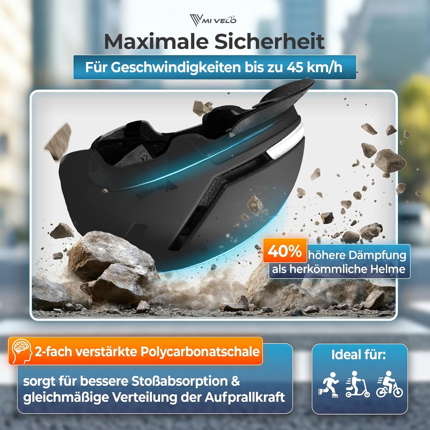 Mivelo Casque de vélo unisexe NOVA - Avec lumière - Certifié NTA jusqu'à 45km/h - Noir - Taille M (54-58 cm)