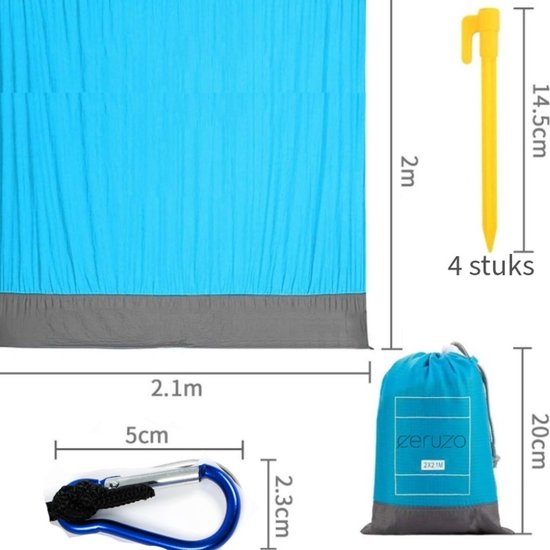 Tapis de plage – Nappe de pique-nique 210 x 200 cm – Hydrofuge – Léger – Bleu/Gris
