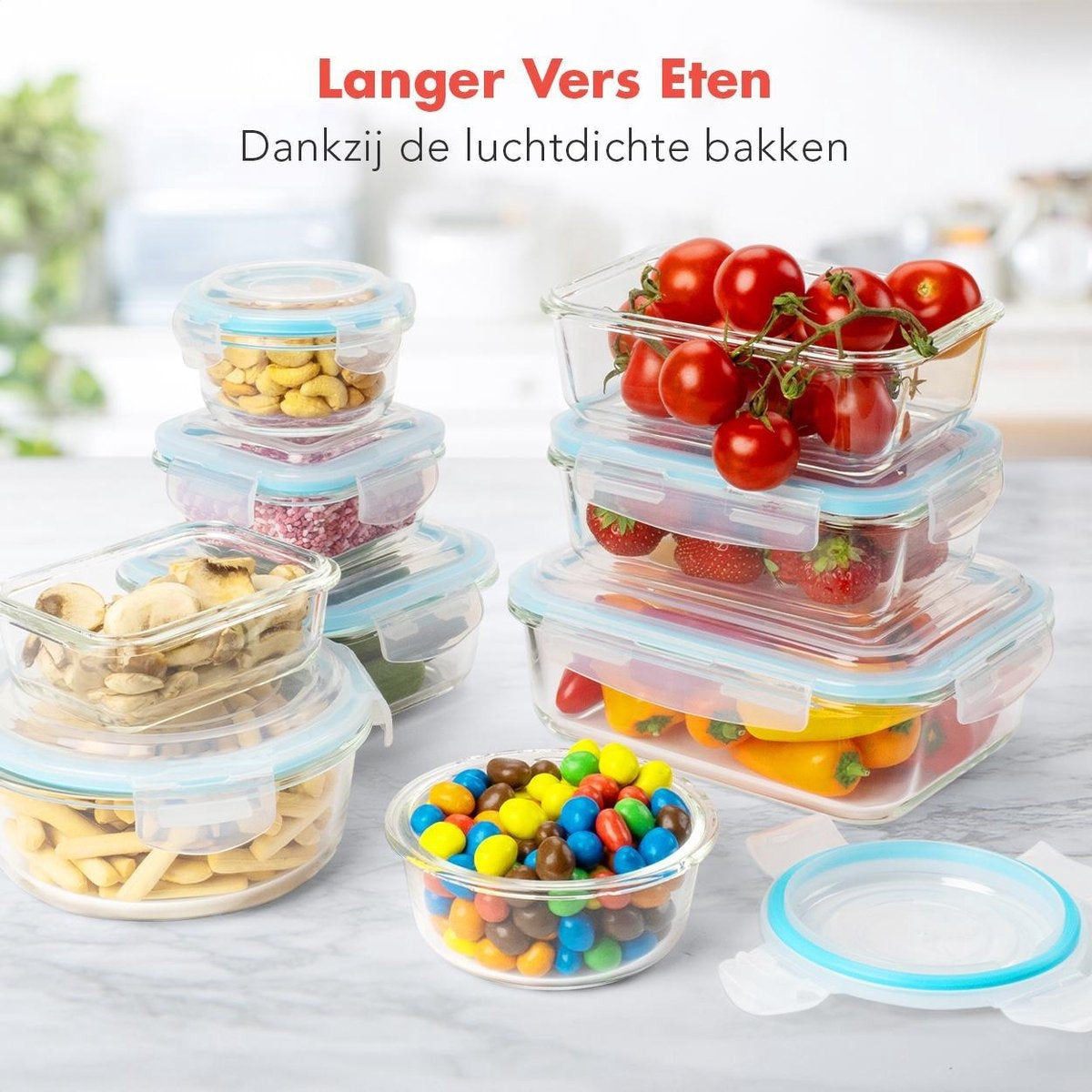 KitchenBrothers Meal Prep Trays - Ensemble de plateaux fraîcheur - hermétique - sans BPA - en verre - 9 pièces