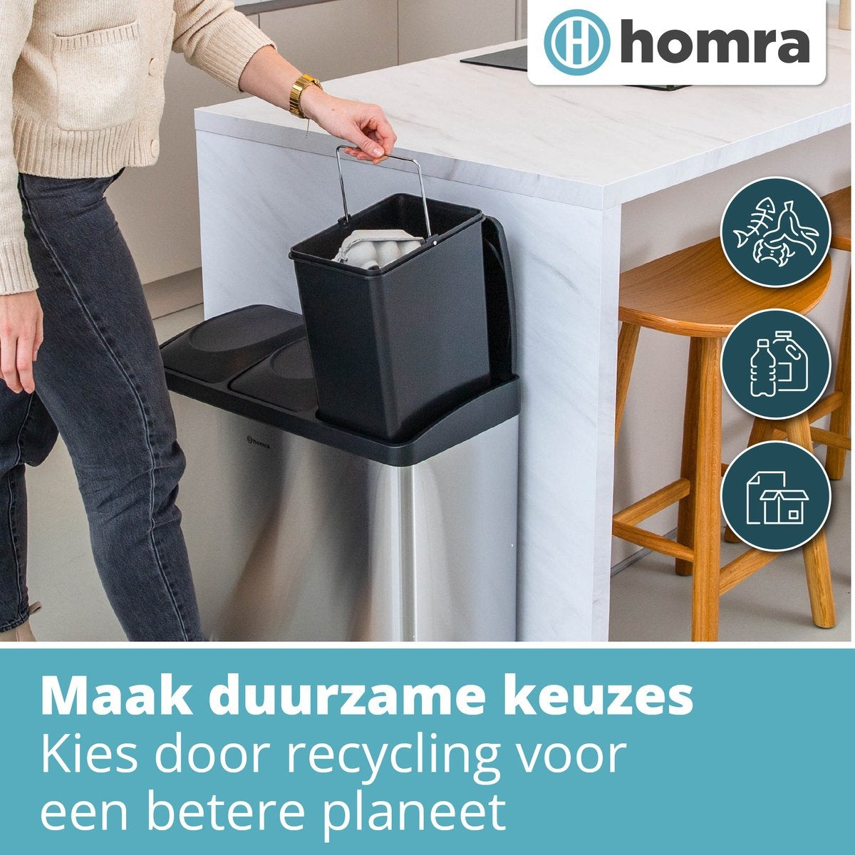 Poubelle 3 compartiments - Homra MAXER - Poubelle 60 litres (3x 20L) - acier inoxydable - Argenté