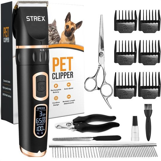 Tondeuse pour chien - Strex - Tondeuse pour animaux - Extra silencieuse - Sans fil - 5 modes