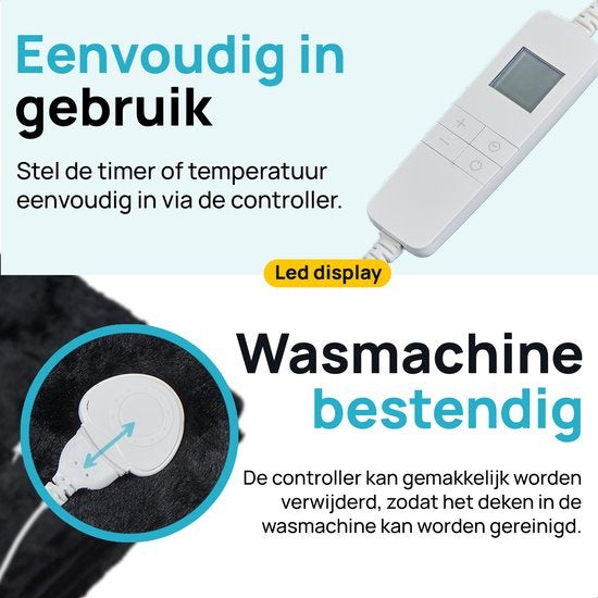 MOA Couverture chauffante électrique - Flanelle - Couverture supérieure - Super douce - 180x130 - Noir - EOB180B