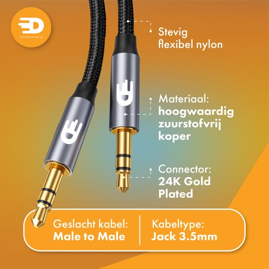 Drivv. Câble AUX 3,5 mm - Câble audio - plaqué or - mâle vers mâle - argent - 3 mètres
