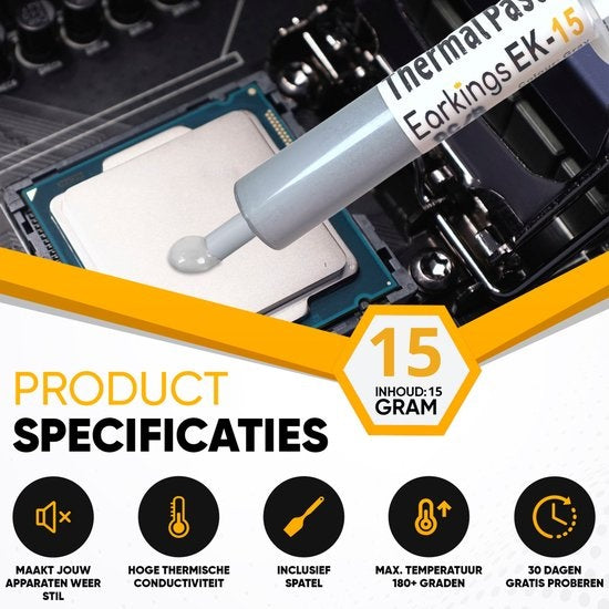 Pâte de refroidissement Pâte thermique - CPU Cooler 15 Gram - EarKings Pâte de refroidissement CPU