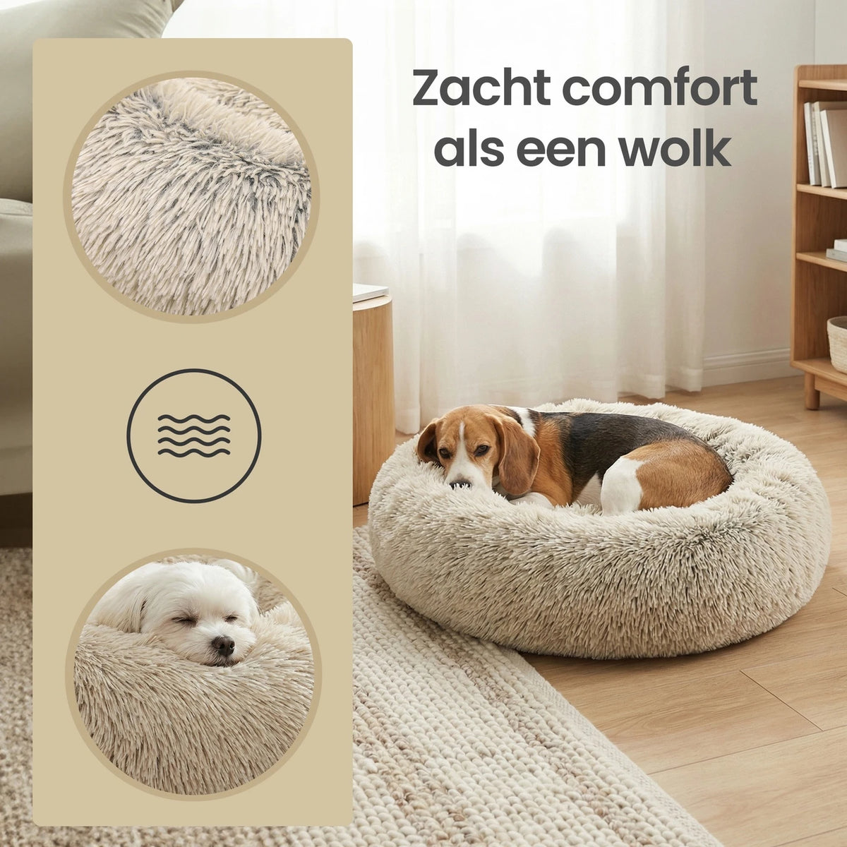 JOYFURNOS Panier pour chien en forme de beignet avec coussin amovible et lavable - Canapé en peluche douce - 70 cm - Kaki