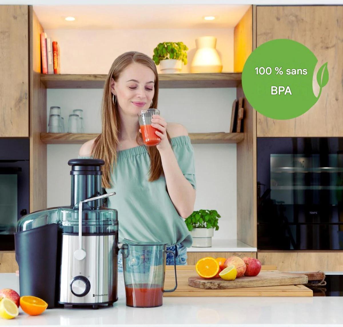 KitchenBrothers Extracteur de jus - Pour légumes et fruits - 1100 ml - 800W - Noir