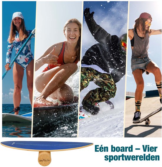 DH FitLife Planche d'équilibre en bois à bascule - Planche d'équilibre pour enfants et adultes - Fitness d'intérieur et entraînement de base, bleu