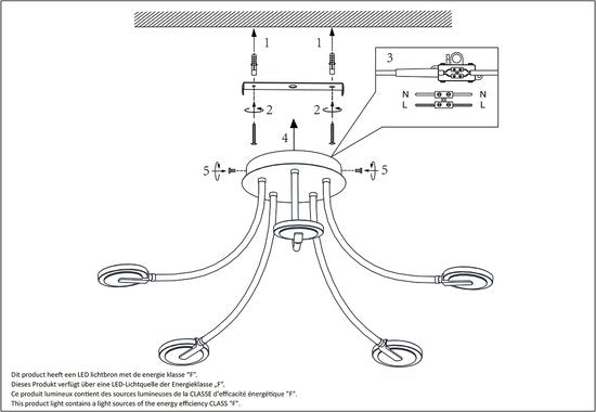 Plafonnier Turound 3376ZW Noir - Orientable et inclinable, en verre et métal, Ø 91,5 cm, Steinhauer