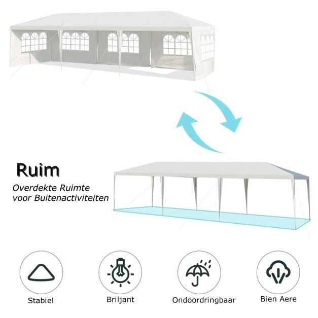 Coast 3 x 9 M Pavillon Tente de jardin Tente de jardin avec 5 parois latérales amovibles blanc