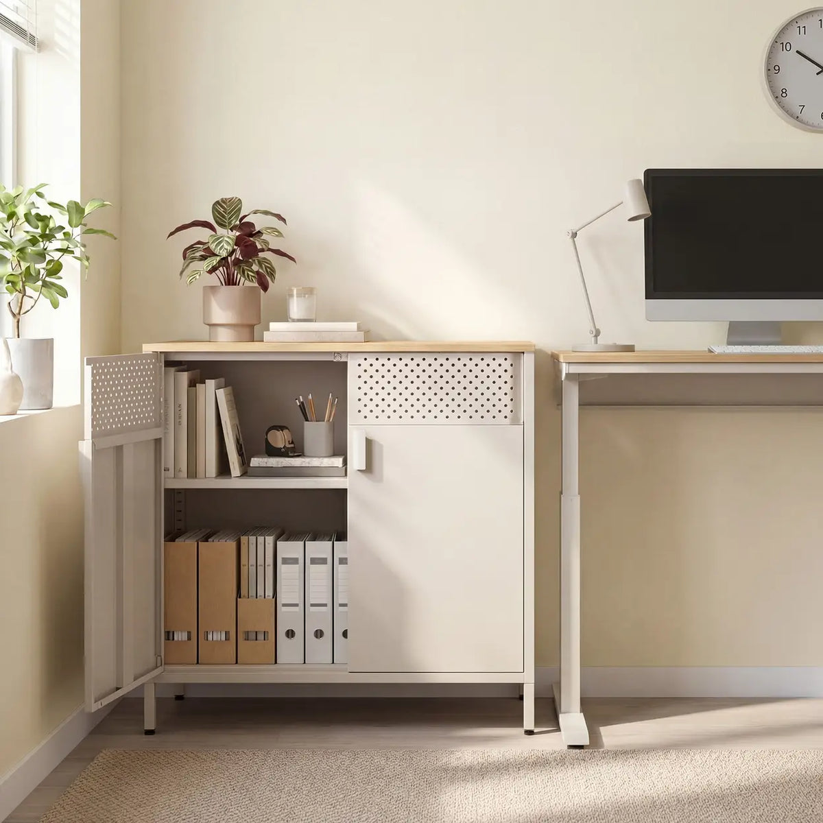 Joyfurnos Ochama : meuble de rangement avec porte - étagère réglable - 80 x 40 x 76 cm - beige