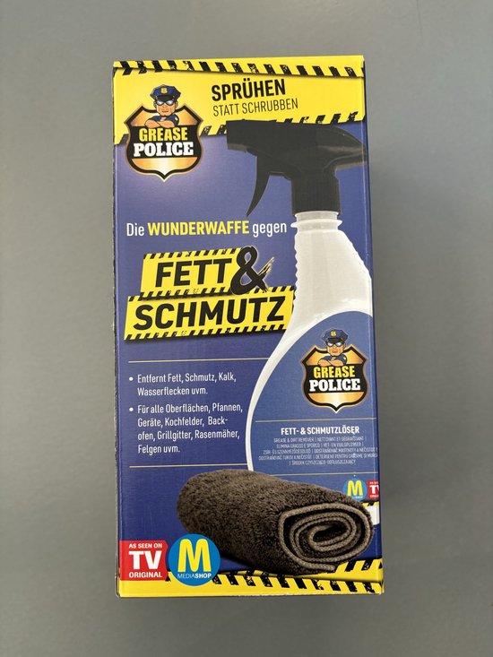 Grease Police avec chiffon en microfibre | Nettoyant puissant contre la graisse et la saleté | Nettoyant multi-usages et dégraissant pour la cuisine, la salle de bains et le jardin