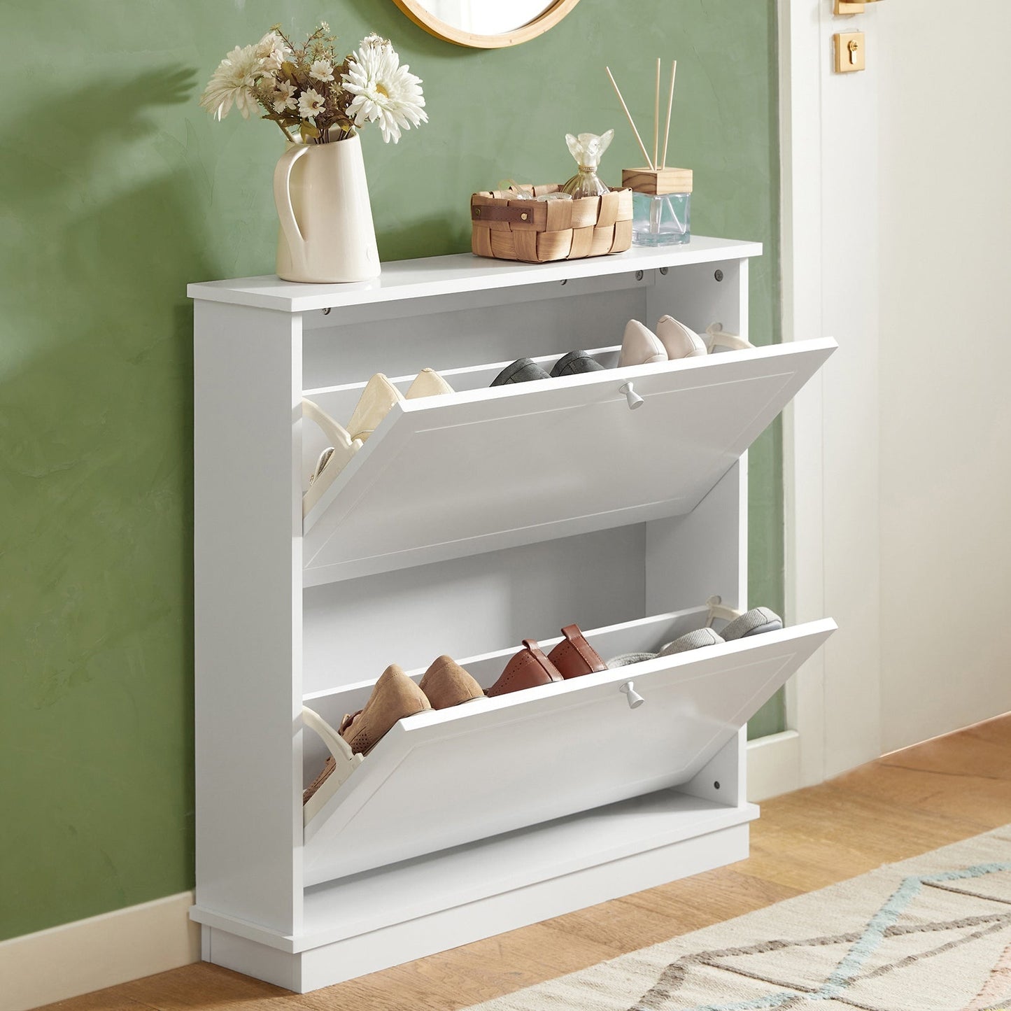 SoBuy Meuble à chaussures avec 2 tiroirs - MDF - 76 x 18 x 78 cm - Blanc