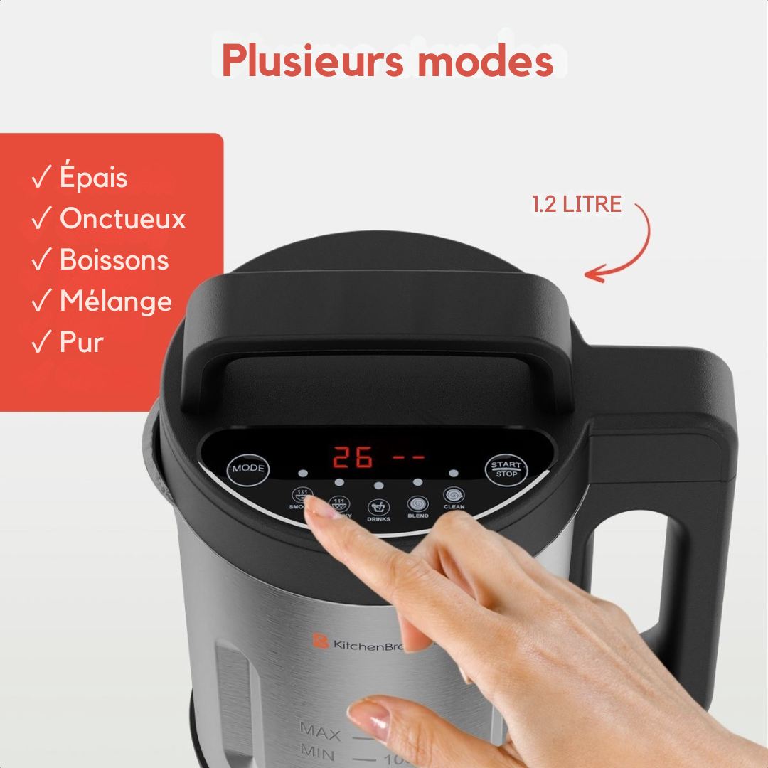 Machine à soupe KitchenBrothers  - Blender - jusqu'à 800W - 1.2L - inox/noir