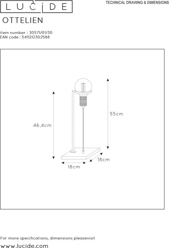 Lucide OTTELIEN - Lampe de table - 1xE27 - Noir